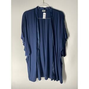 Soma Nightfall Navy Cool Night Satin Trim Wrap Topper Open Front Size Medium NEW
